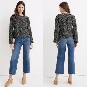 Madewell Women's Button Shoulder Wide-Sleeve Top, XL, Black/White.